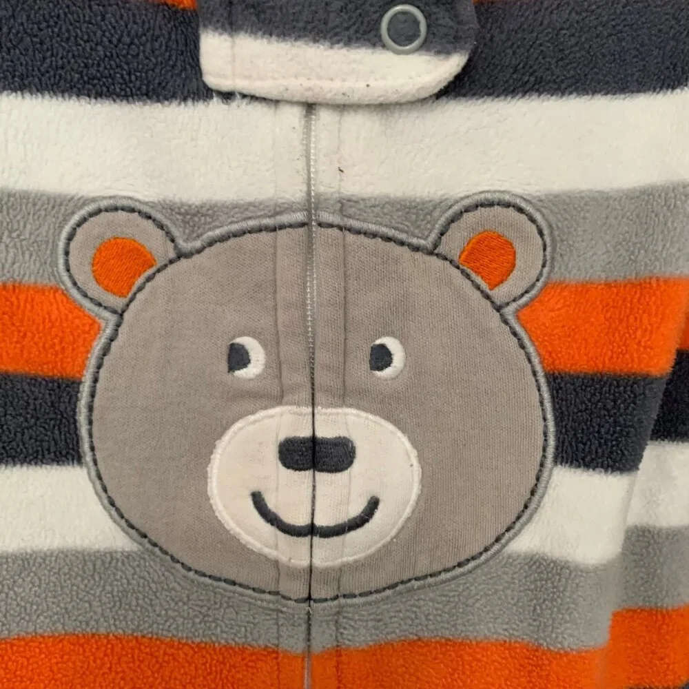 Carters Baby Boy‎ 9M Fleece Footed Sleeper Orange Blue Grey Striped Bear Pajamas